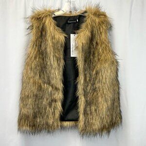 Tanming Womens Vest Multicolor Sleeveless Waist Length Open Front Faux Fur M New